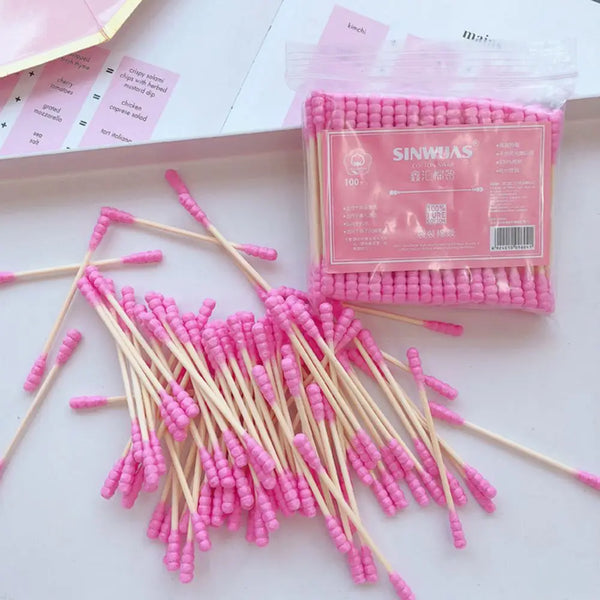 Gentle Pink Cotton Swabs Set